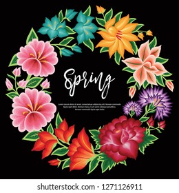 Spring Card. Embroidery Style from Oaxaca, Mexico - Floral Composition – Copy Space