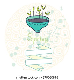 spring card with flower pot