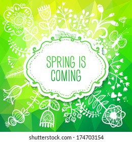 Spring card with Flower. Vector illustration, can be used as creating card, wedding invitation, birthday, valentine's day and other holiday and summer or spring background.