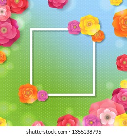 Spring Card With Flowers And Banner With Gradient Mesh, Vector Illustration