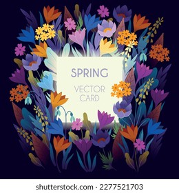 Spring card with flowers on dark background