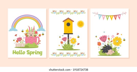 Spring card with flowers Vector illustration. Natural flower invitation for spring party. Blossom frame greeting card. Summer nature garden postcard.