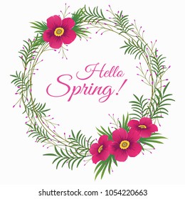 Spring card with flowers wreath. Vector illustration.