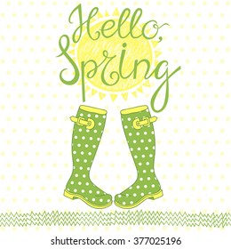 Spring card with a greeting. Hand-drawn vector illustration.