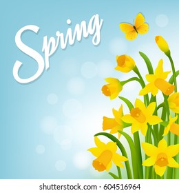 Spring Card With Narcissus With Gradient Mesh, Vector Illustration