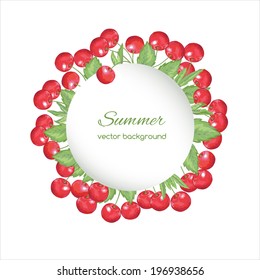 Spring card with red cherry on white background