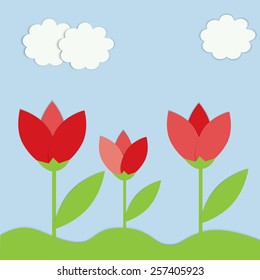 spring card with the red tulips