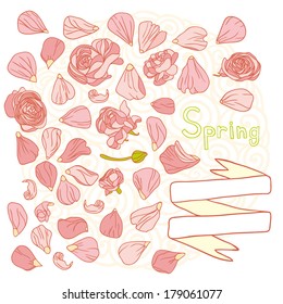spring card with rose petals