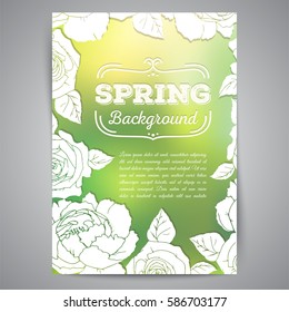 Spring card with roses and blurred background vector illustration