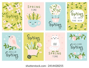 Spring card set. Vector illustration
