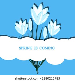 Spring card with snowdrops in cut out paper style.