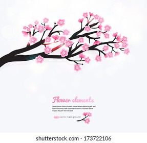 Spring card with stylized pink cherry blossom.