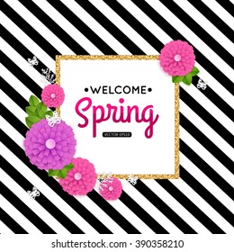 Spring card template with paper flowers. Vector eps10 format.
