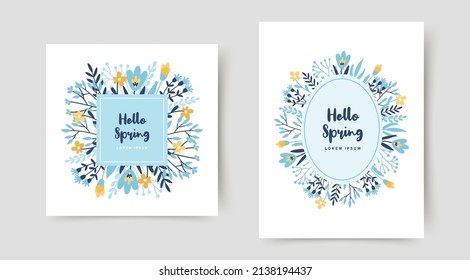 Spring card templates with cute hand drawn flowers. Editable vector illustration for greeting card, invitation, banner, website, social media post and stories