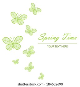Spring card with an unusual butterflies. It is possible to use for your project and a decor. Beautiful greeting card.