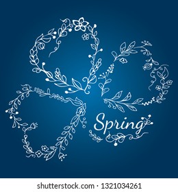 spring card white lines on blue background
