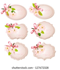 Spring cards with blossoming tree brunch with spring flowers. Vector illustration