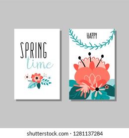 
Spring cards with elements of flowers and leaves. Vector illustration.