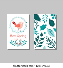 
Spring cards with elements of flowers and leaves. Vector illustration.