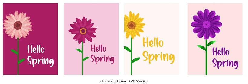 Primavera de tarjetas o carteles para las vacaciones de primavera con un patrón mínimo de flores y hojas. Fondo floral Abstractas para el Día de la Madre, Día de la Mujer 8 de marzo, cumpleaños, Pascua