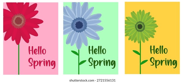 Spring of cards or posters for the spring holiday with a minimal pattern of flowers and leaves. Abstract floral background for Mother's Day, Women's Day March 8, birthday, Easter