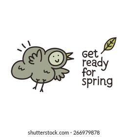 Spring Cartoon Grey Bird
