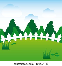 spring cartoon landscape background. vector illustration