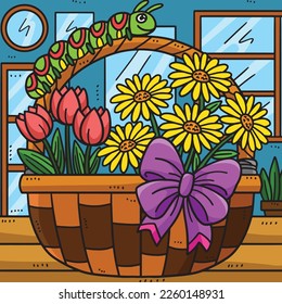Spring Caterpillar On A Basket Flower Colored 