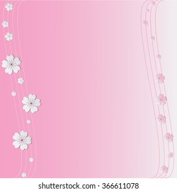 Spring celebration concept with beautiful decorated paper sakura flowers on pink background. Spring - Abstract cards with paper flowers and flower line - vector illustration