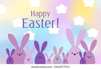 Spring celebration Easter card. Easter bunny family