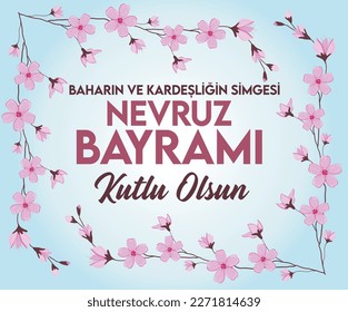 Spring celebration vector design "Baharin ve kardesligin simgesi nevruz bayrami kutlu olsun" translate: Happy Nowruz, the symbol of spring and brotherhood. 