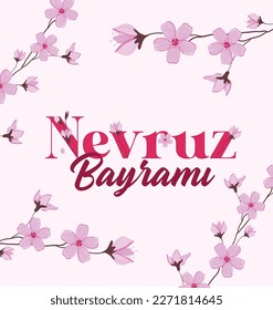 Spring celebration vector design "Baharin ve kardesligin simgesi nevruz bayrami kutlu olsun" translate: Happy Nowruz, the symbol of spring and brotherhood. 