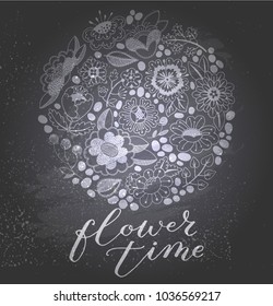 Spring chalkboard vector illustration. Hand sketched lettering typography. Drawn inspirational quotation, motivational quote. Ready-to-print design template. Vector illustration.