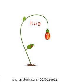 spring character on the white background, red flower and bud, flower cartoon character flower suprised with red ladybug scene on the white background,