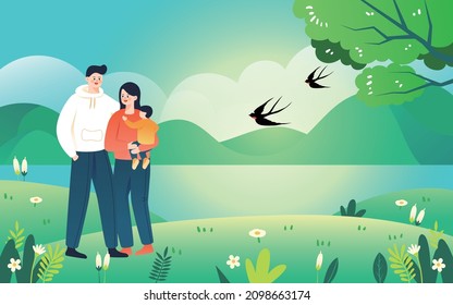 Spring Character Spring Outing Illustration Spring Festival Landscape Green Event Poster