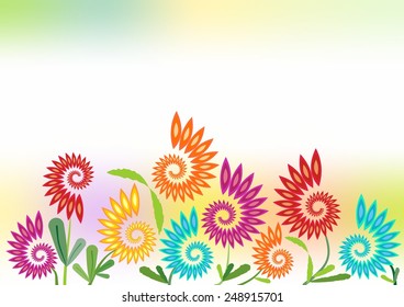 Spring cheerful background with futuristic flowers and place for own text