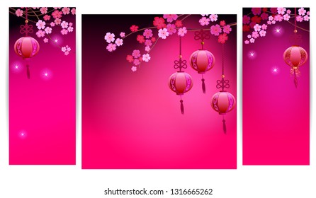 Spring cherry background with Japanwse Sakura tree blossom. Oriental Asia background.