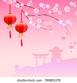 Spring cherry background with sakura tree blossom.