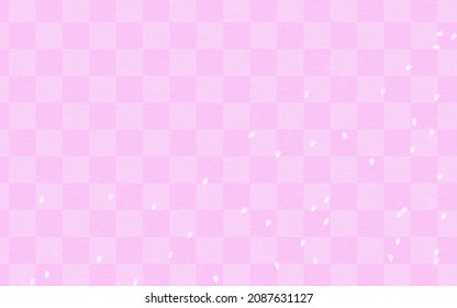 Spring cherry blossom blizzard, pink Japanese pattern checkered background (Washi-style)