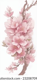 Flor de cerezo de primavera, ramas de coronas sakura, clíparte floral acuarela.