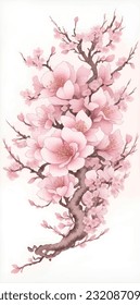 Spring Cherry Blossom, Branches Sakura Wreaths, Watercolor floral clipart.