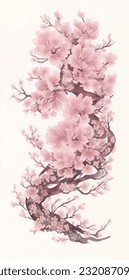 Flor de cerezo de primavera, ramas de coronas sakura, clíparte floral acuarela.