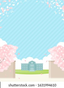 Spring cherry blossom and elementary school scenery.It's vector art so it's easy to edit. Unmanned.
