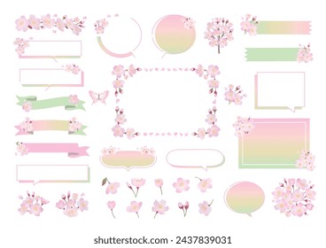 Spring cherry blossom frame illustration set