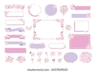 Spring cherry blossom frame illustration set