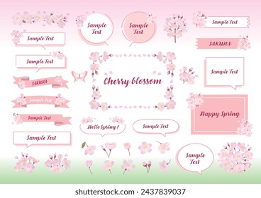 Spring cherry blossom frame illustration set