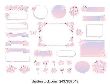 Spring cherry blossom frame illustration set