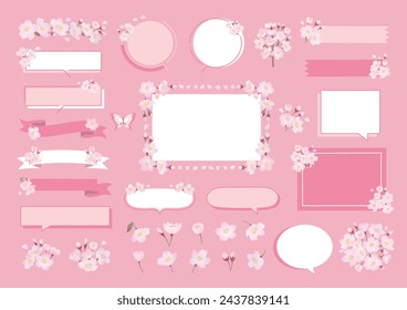 Spring cherry blossom frame illustration set