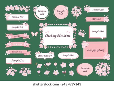 Spring cherry blossom frame illustration set