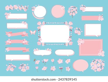 Spring cherry blossom frame illustration set